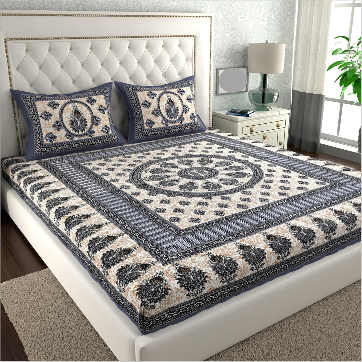 Jaipuri Ethnic 100% Cotton Double Bedsheet Set with 2 Pillow Covers – Multicolor