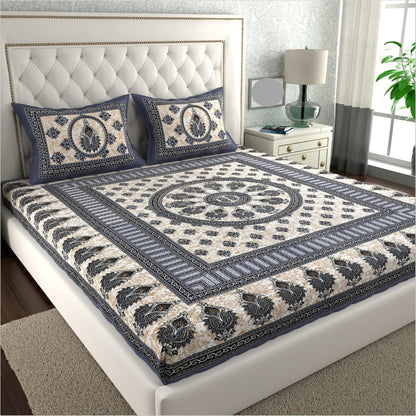 Jaipuri Ethnic 100% Cotton Double Bedsheet Set with 2 Pillow Covers – Multicolor