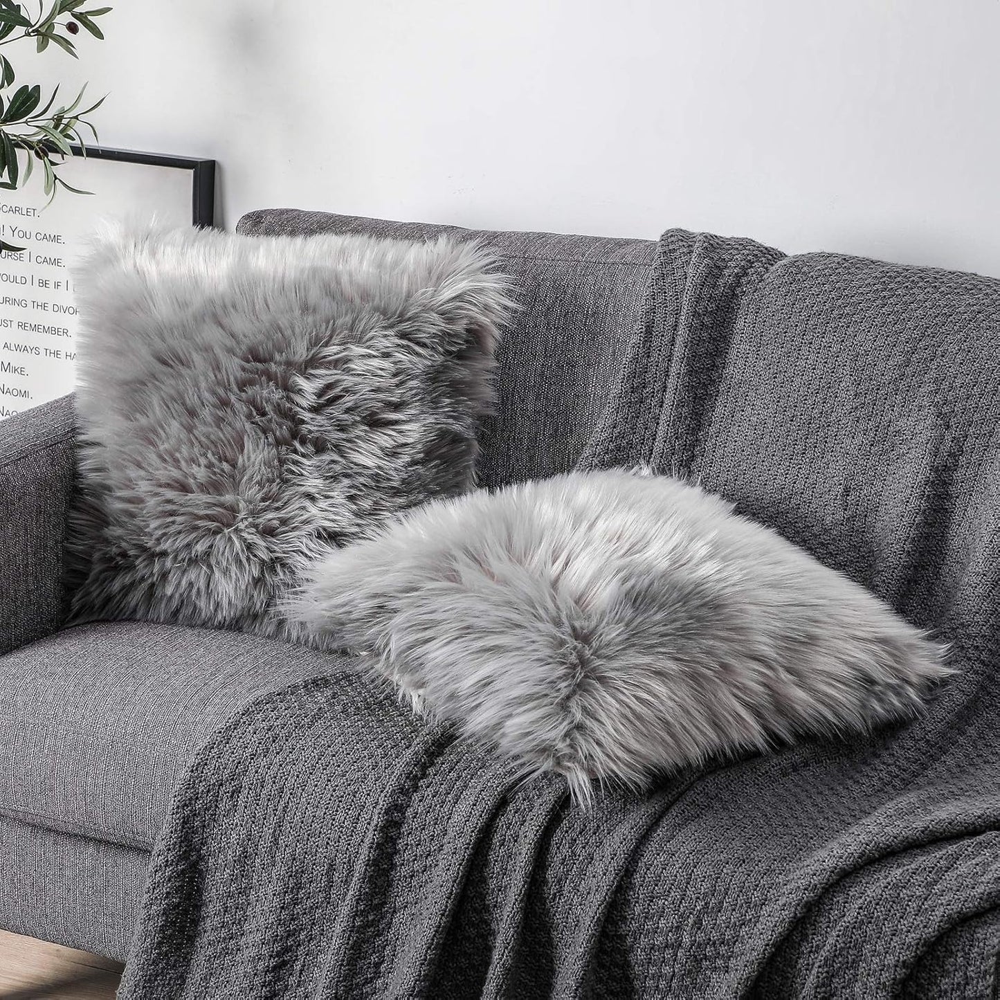 Catchy Fur Cushion Cover Pack of 2 – Gray (30cm x 30cm)