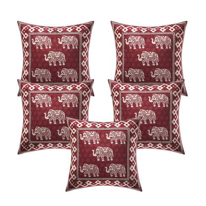 Elephant Motif Cushion Covers – Set of 5 (16x16 Inches)
