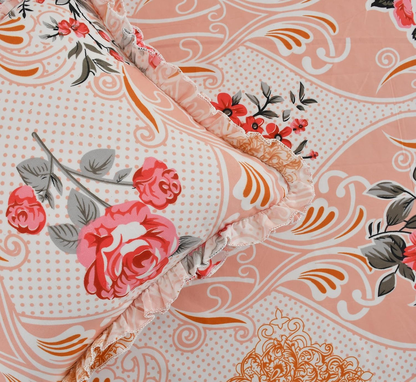 Decorative Frill Cotton Diwan Set – 8 Pieces (Floral Design)