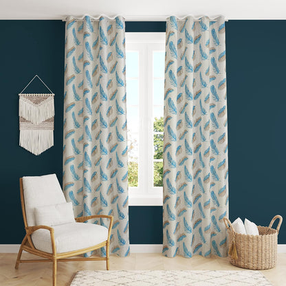 Semi-Transparent Feather Print Polyester Curtains Pack of 2