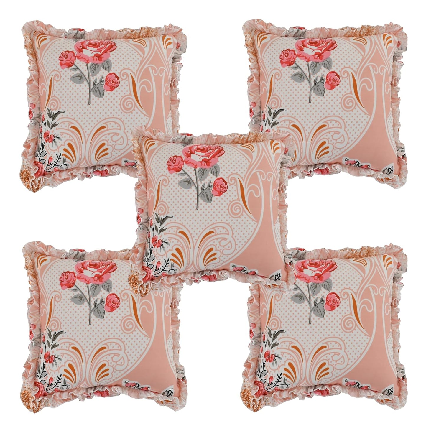 Decorative Frill Cotton Diwan Set – 8 Pieces (Floral Design)