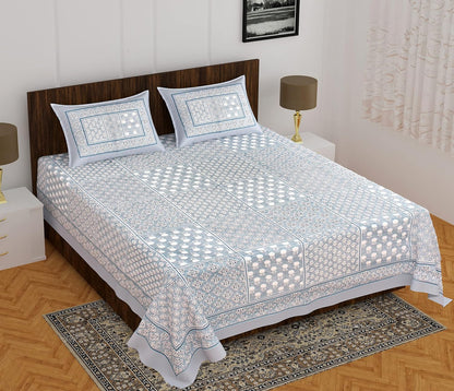 Rajasthani Jaipuri Square Design 100% Cotton Bedsheet with Pillow Covers