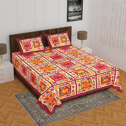 Jaipuri Royal Cotton Double Queen Size Bedsheet Set with 2 Pillow Covers