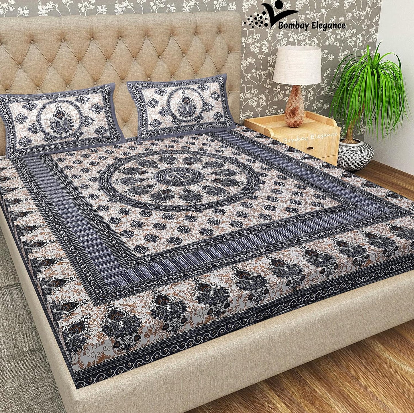 Jaipuri Ethnic 100% Cotton Double Bedsheet Set with 2 Pillow Covers – Multicolor