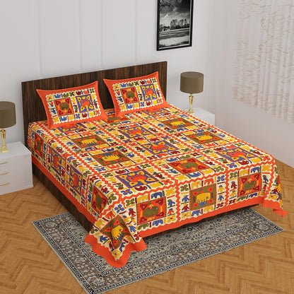 Jaipuri Royal Cotton Double Queen Size Bedsheet Set with 2 Pillow Covers