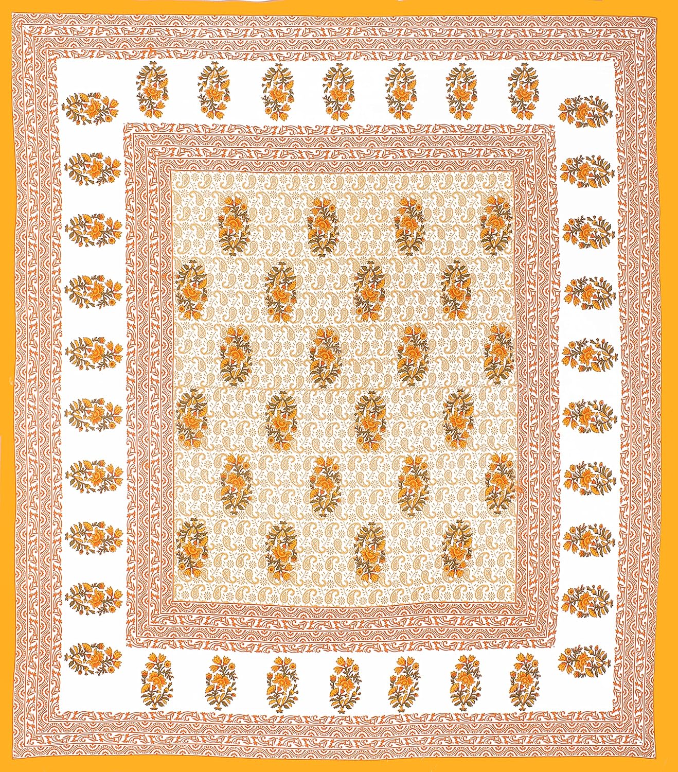 Botanical Block Print Cotton Bedsheet with Pillow Covers