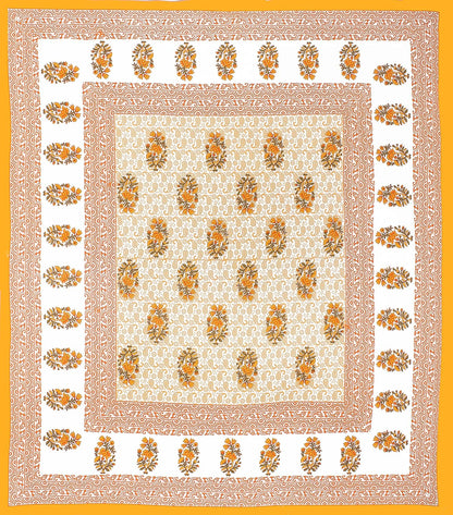 Botanical Block Print Cotton Bedsheet with Pillow Covers