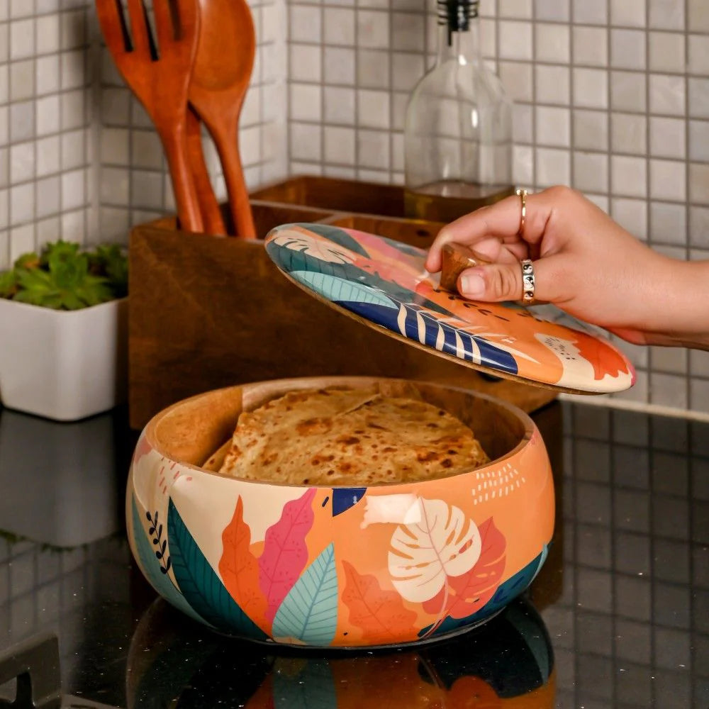 Tropical Wooden Roti, Chapati & Storage Box (Size: 20 x 20 x 12 cm)