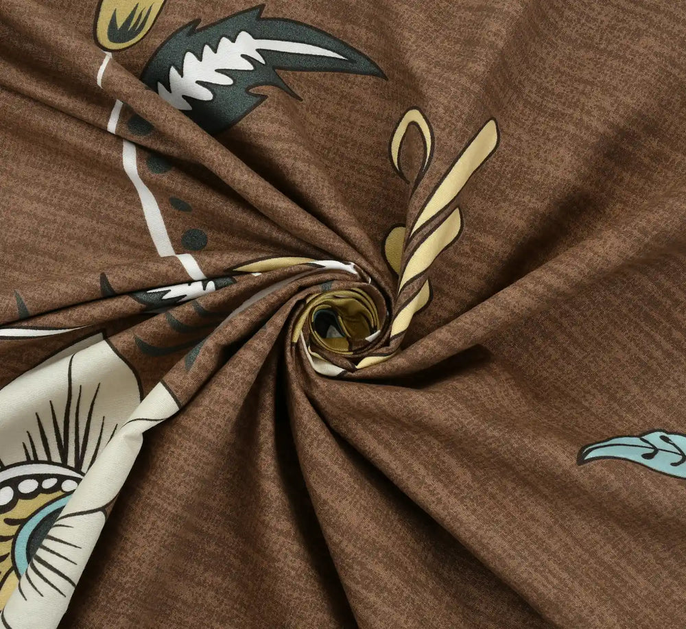 Caramello Brown Floral Nest 5-Piece Premium Quilted Bedsheet Set