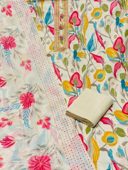 Floral Print Self Design Pure Cotton Salwar Suit Unstitched Material