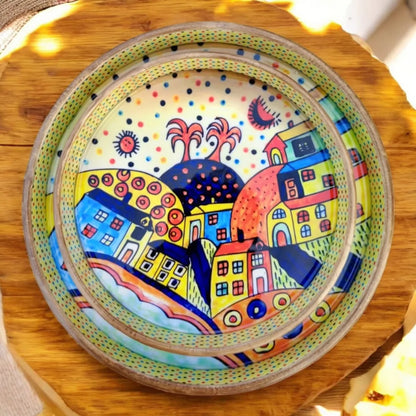 WhimsyTown Hand-Enamelled MDF Tray Set – Pack of 2