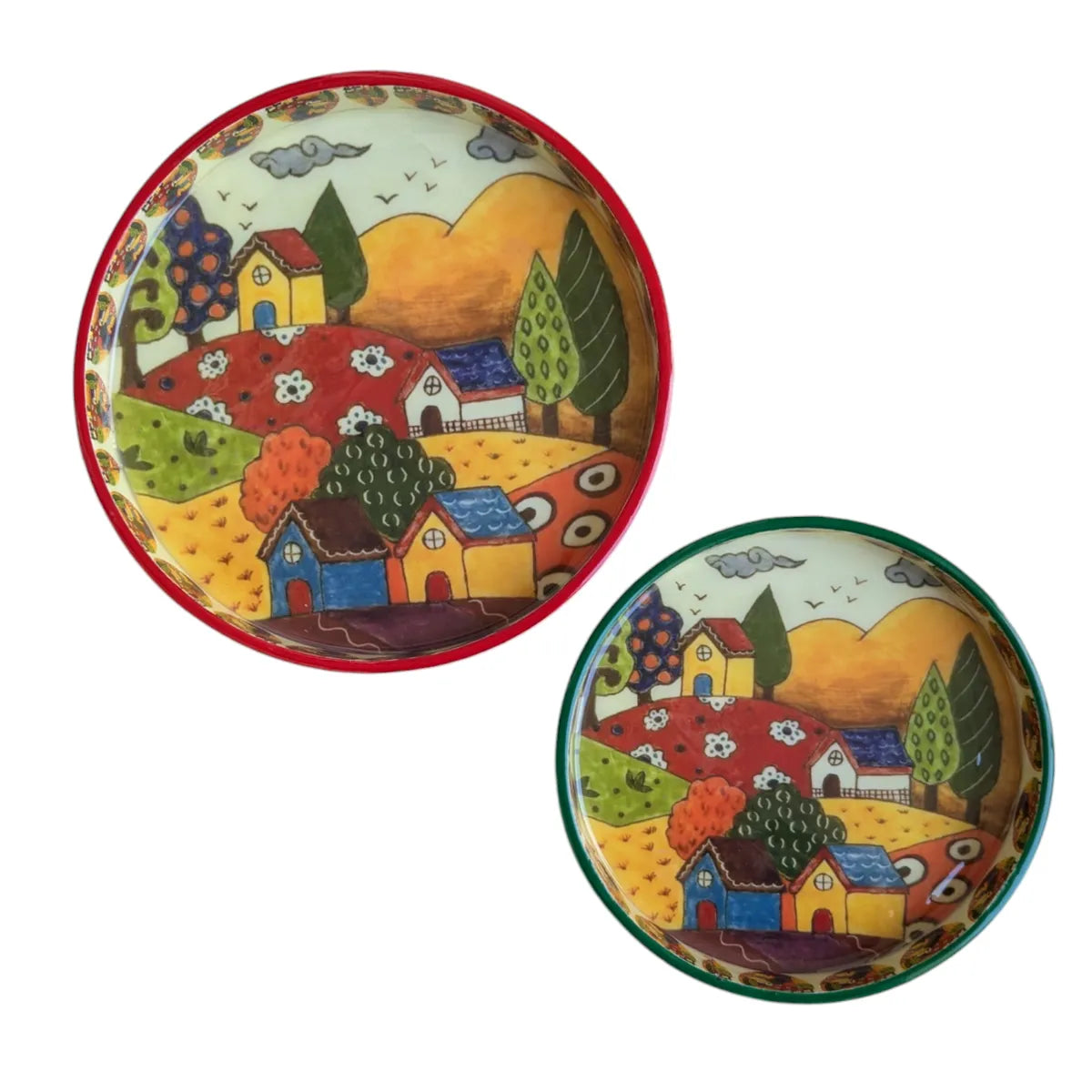 Handcrafted Decorative Countryside Charm MDF Tray Set (Pack of 2)