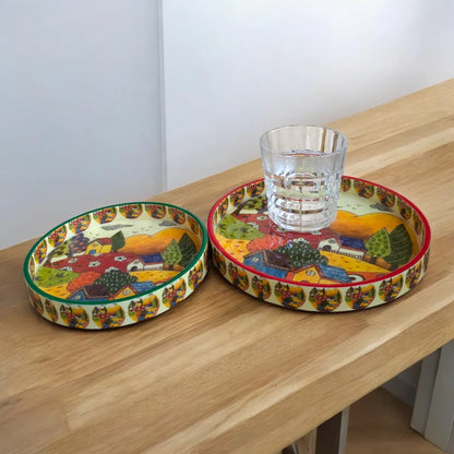 Handcrafted Decorative Countryside Charm MDF Tray Set (Pack of 2)
