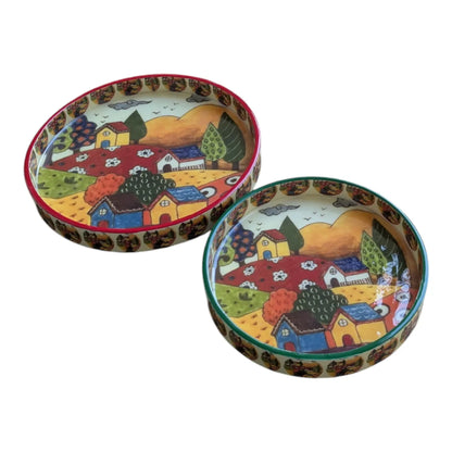 Handcrafted Decorative Countryside Charm MDF Tray Set (Pack of 2)