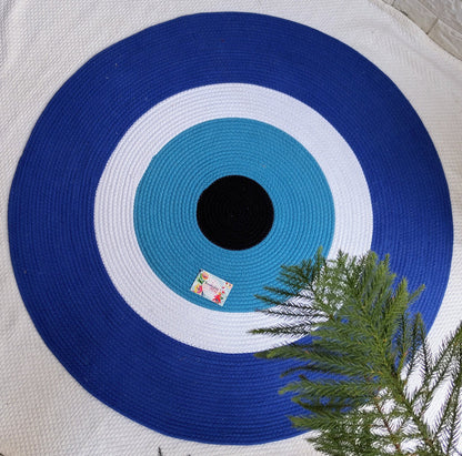 Evil Eye Natural Jute Reversible Rug Hand Braided Round Area Rug for Home Décor