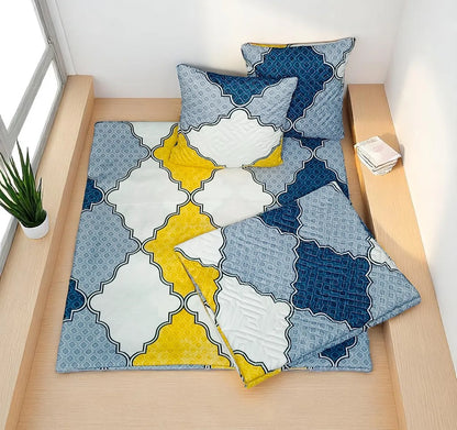 Geometric Glace Cotton 5-Piece Quilted King Size Bedsheet Set– Multicolor Luxury Combo