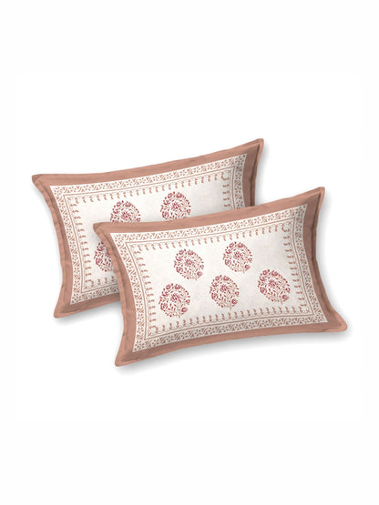 Rangloom Fabrics Peach Floral Cotton 180 TC King Fine Bedsheet with 2 Pillow Covers