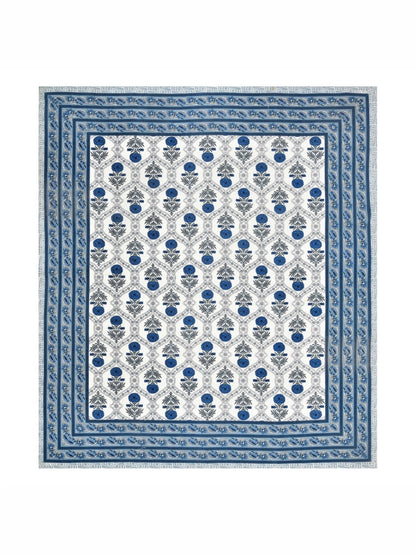 Rangloom Fabrics Blue Floral Pure Cotton 180 TC King Fine Bedsheet with 2 Pillow Covers