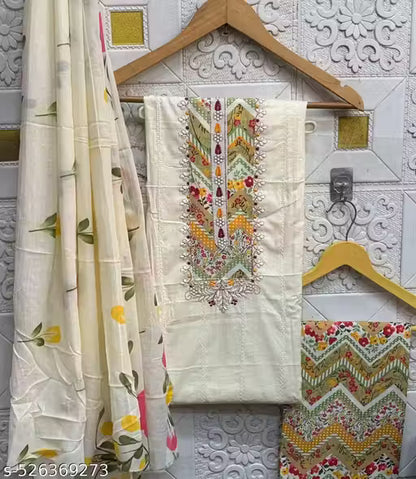 Rani Raiment Off White Designer cotton dress material