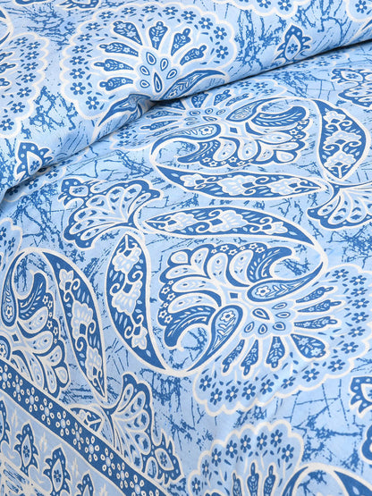Rangloom Fabrics Blue Ethnic Motifs Pure Cotton 180 TC King Fine Bedsheet with 2 Pillow Covers-