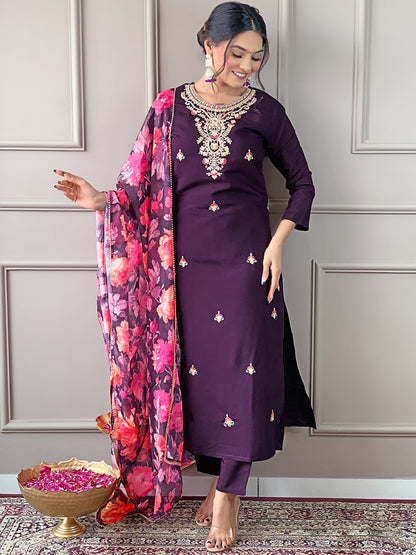 Rani Raiment Turquoise Blue Floral Embroidered Regular Thread Work With Trousers & Dupatta