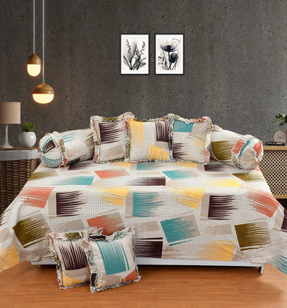 Color blocked Frill Elegance Cotton Diwan Set – 8 Piece Collection