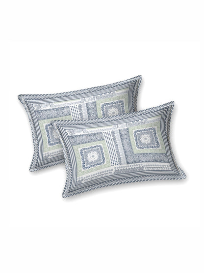 Rangloom Fabrics Grey Geometric Pure Cotton 180 TC King Fine Bedsheet with 2 Pillow Covers