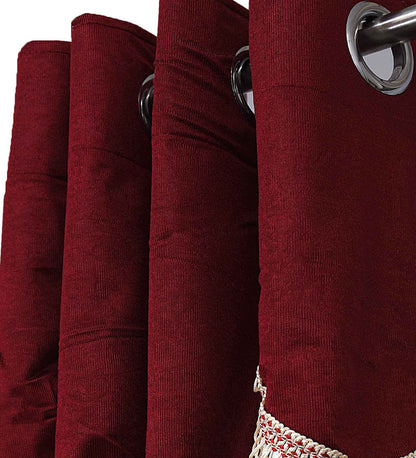 Maroon Fancy Valance Floral Printed Window Curtains Pack of 2