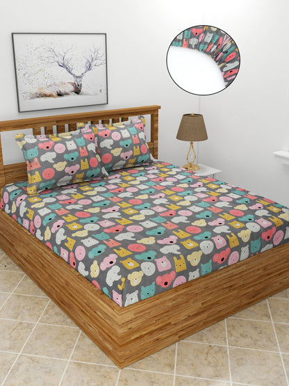 Premium Kids 3D Printed King Size Elastic Fitted Bedsheet Set – Fits up to 10" Mattress