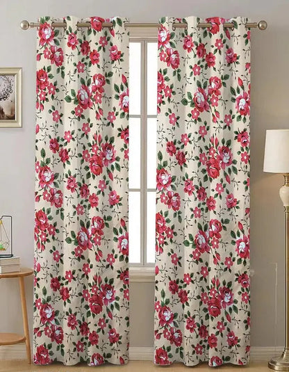 Elegant Floral Pattern Pure Cotton Curtains Set of 2