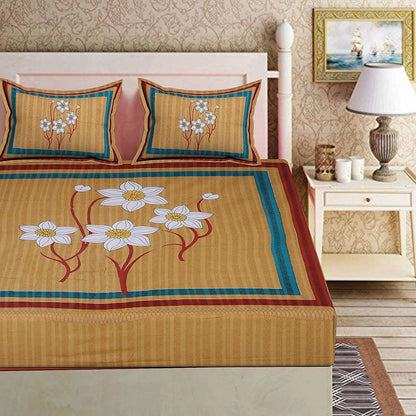 Rajasthani Jaipuri Floral 100% Cotton Bedsheet with 2 Pillow Covers