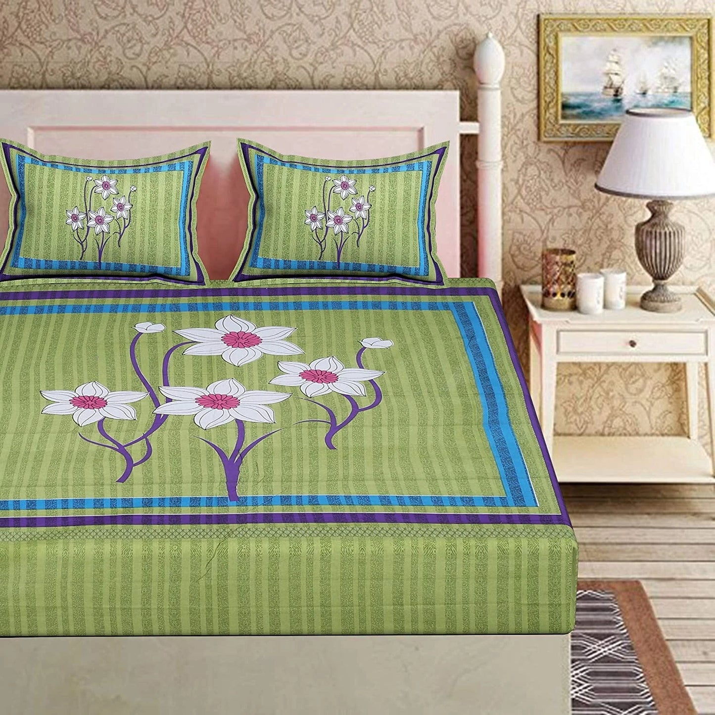 Rajasthani Jaipuri Floral 100% Cotton Bedsheet with 2 Pillow Covers