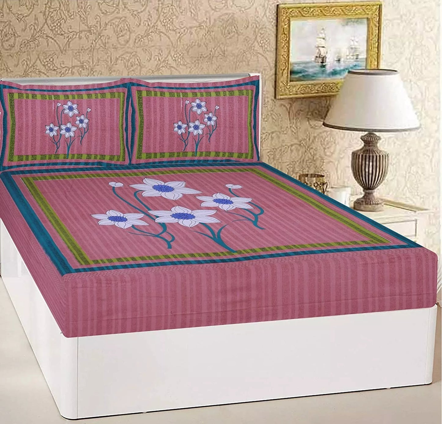 Rajasthani Jaipuri Floral 100% Cotton Bedsheet with 2 Pillow Covers