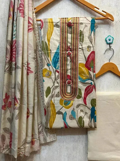 Floral Print Self Design Pure Cotton Salwar Suit Unstitched Material