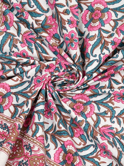 Rangloom Fabrics Green Floral Pure Cotton 180 TC King Fine Bedsheet with 2 Pillow Covers-275 x 225 cm